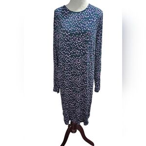 Marimekko Dress Blue With Pink and Green Flowers Huokaus Tahtiniitty Size XL